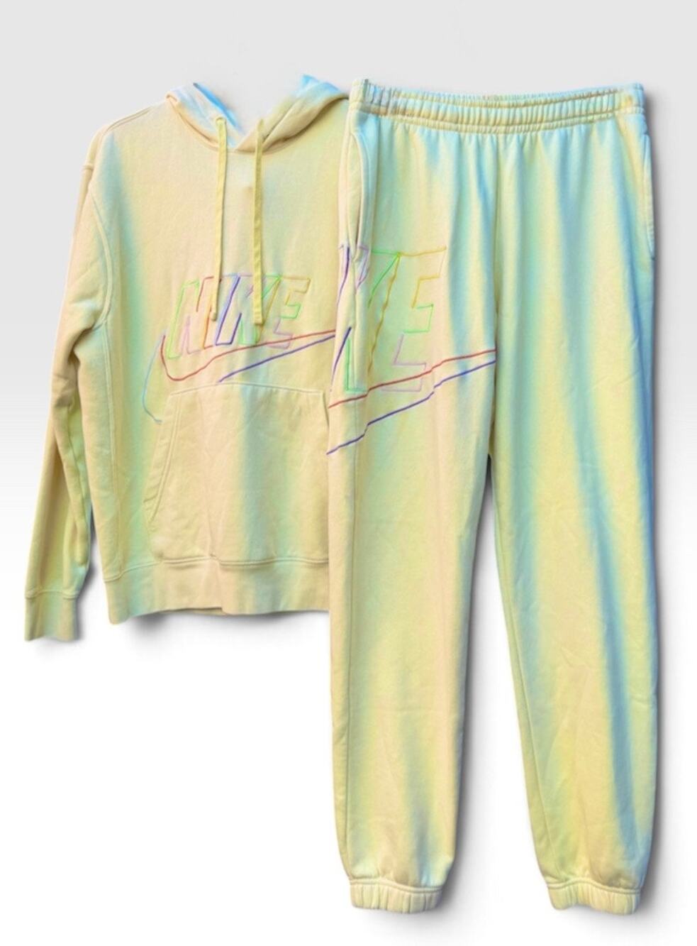 Nike Club Fleece Multi-Color Futura Outline Sweatsuit/Tracksuit Lemon ChiffonM/L